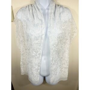 Ethereal Floral Scarf Wrap White Semi Sheer Shimmer Dainty Feminine Fairycore